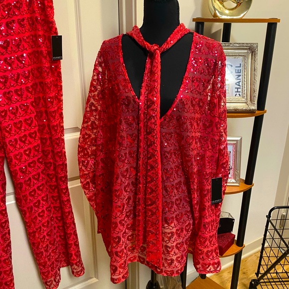 ELOQUII RED PANTSUIT SPECIAL OCCASION  TOP/28 PANTS/ 22 NWT - Picture 2 of 14